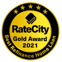 Ratecity gold award logo for best refinance home loan 2021